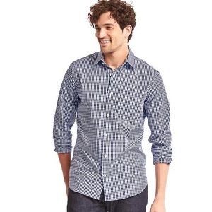 GAP Wrinkle Resistant Blue Gingham Dress Shirt